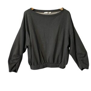 Moussy  Charcoal Gray Cropped Ruched Sleeve Sweatshirt OS
